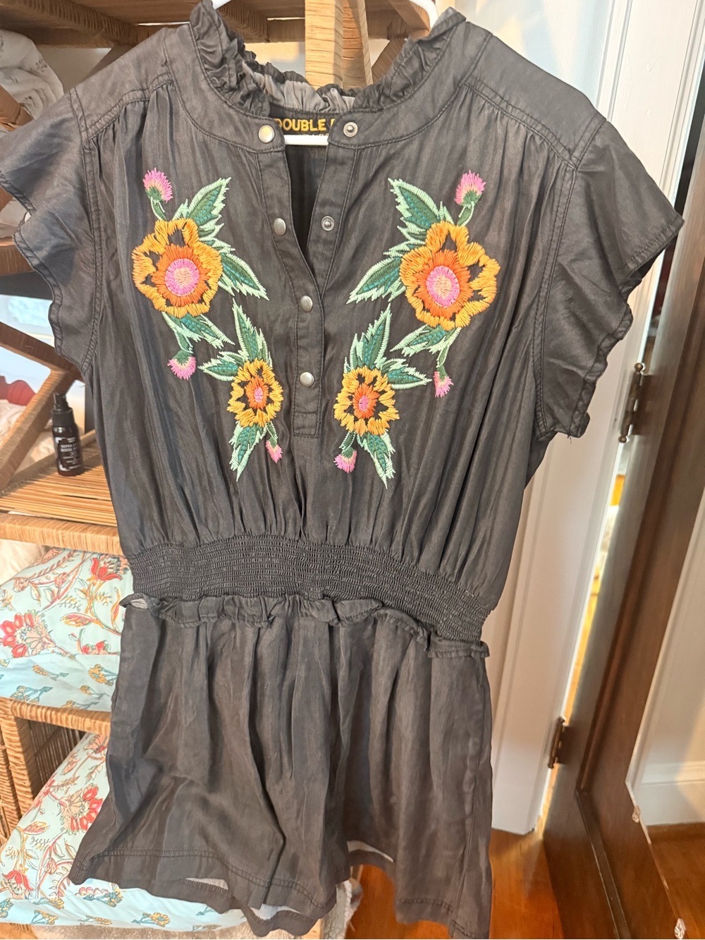 Floral Embroidered Short Sleeve Dress women